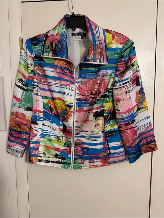 City Girl Jackets & Blazers - City Girl Multicolor Floral-Stripe Zip Blazer